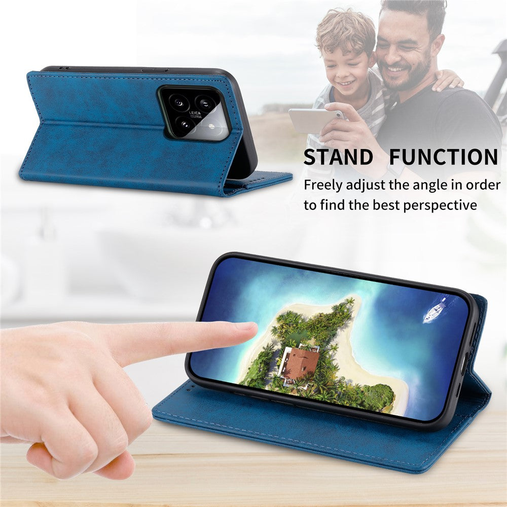 DF-05 Retro RFID Blocking Phone Shell for Xiaomi 14 Case Phone Stand Cover PU Leather Wallet