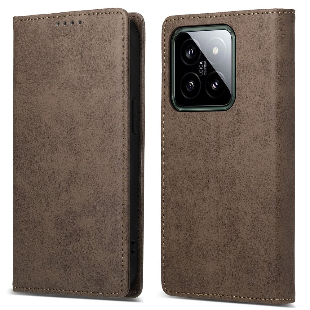 DF-05 Retro RFID Blocking Phone Shell for Xiaomi 14 Case Phone Stand Cover PU Leather Wallet