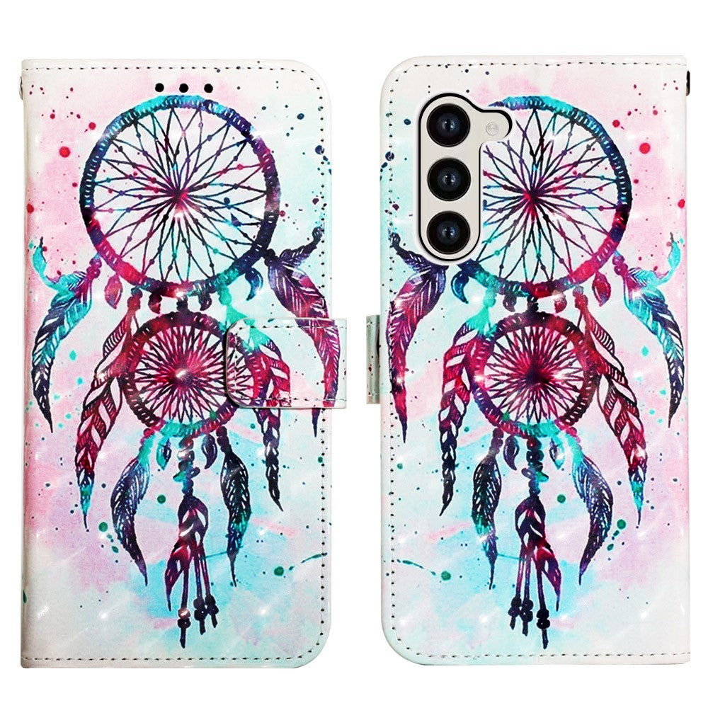 For Samsung Galaxy S24 Leather Case 3D Pattern Printing Wallet Stand Mobile Cover with Strap