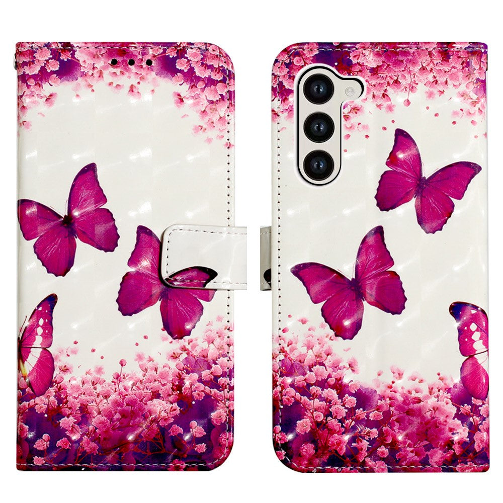 For Samsung Galaxy S24 Leather Case 3D Pattern Printing Wallet Stand Mobile Cover with Strap