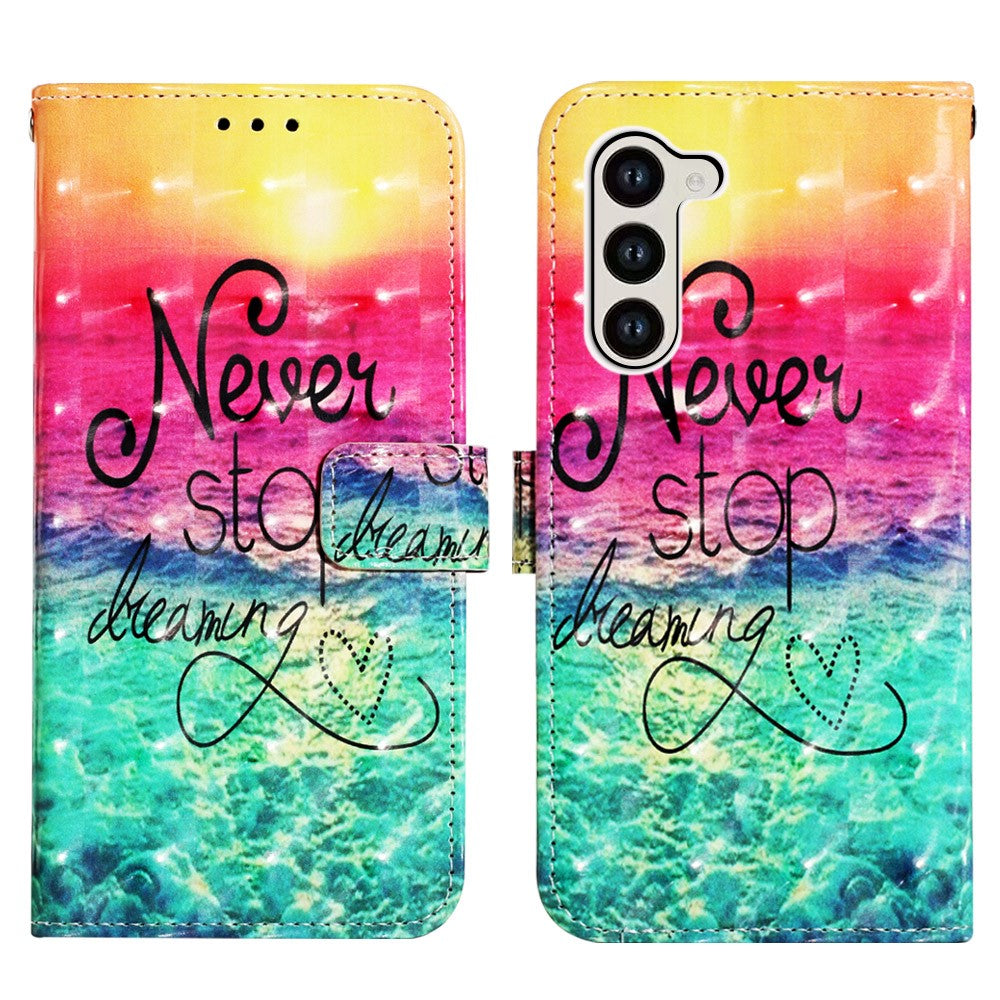 For Samsung Galaxy S24+ Leather Case 3D Pattern Printing Wallet Stand Mobile Cover with Strap