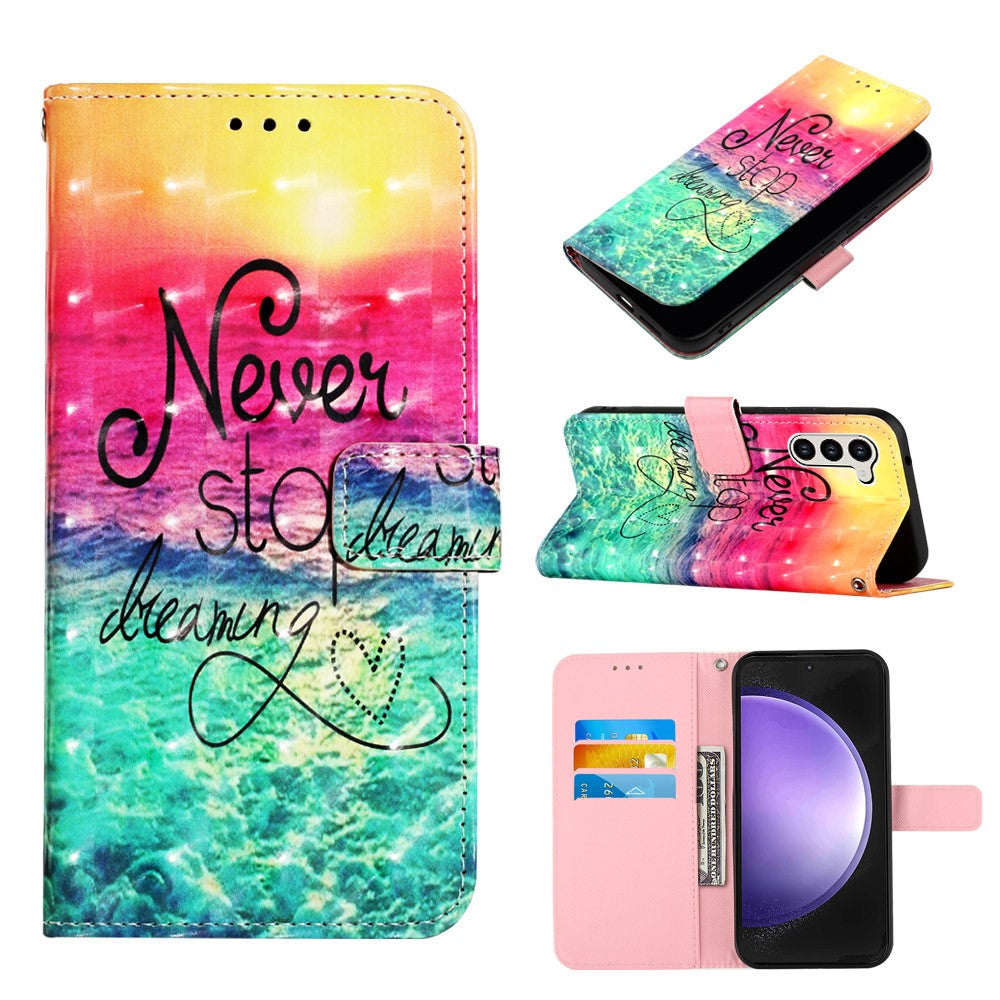 For Samsung Galaxy S24+ Leather Case 3D Pattern Printing Wallet Stand Mobile Cover with Strap