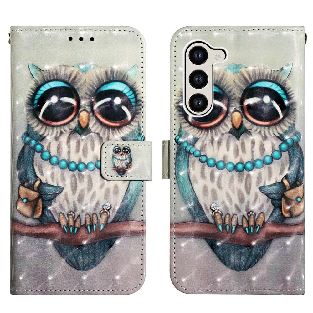 For Samsung Galaxy S24+ Leather Case 3D Pattern Printing Wallet Stand Mobile Cover with Strap