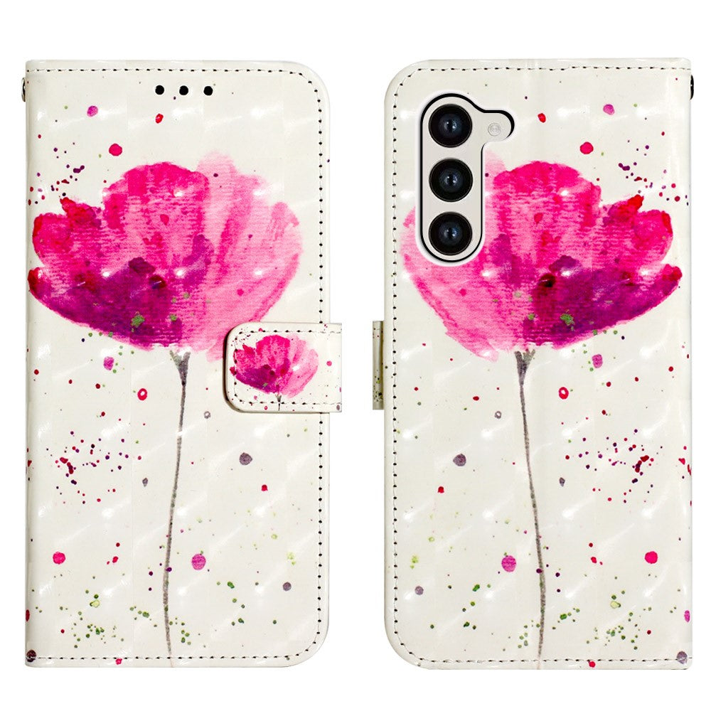 For Samsung Galaxy S24+ Leather Case 3D Pattern Printing Wallet Stand Mobile Cover with Strap