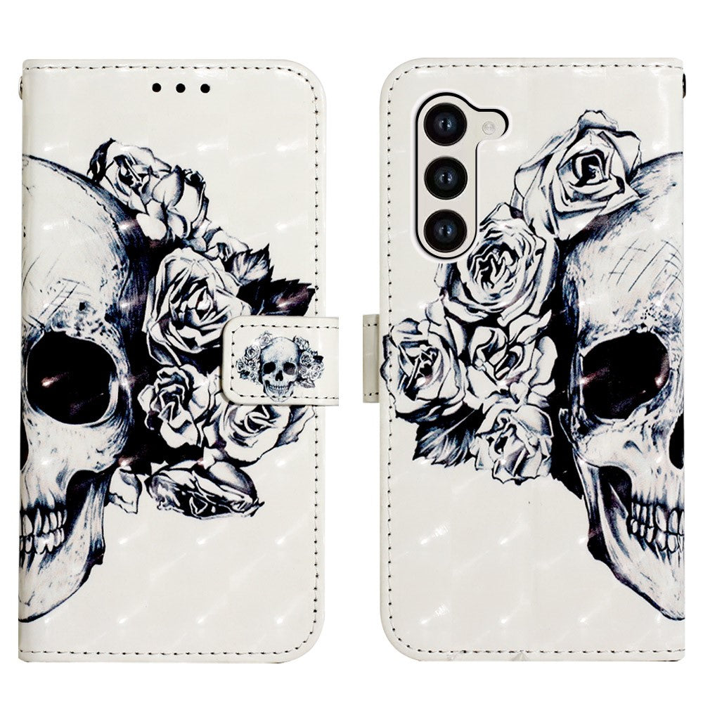 For Samsung Galaxy S24+ Leather Case 3D Pattern Printing Wallet Stand Mobile Cover with Strap