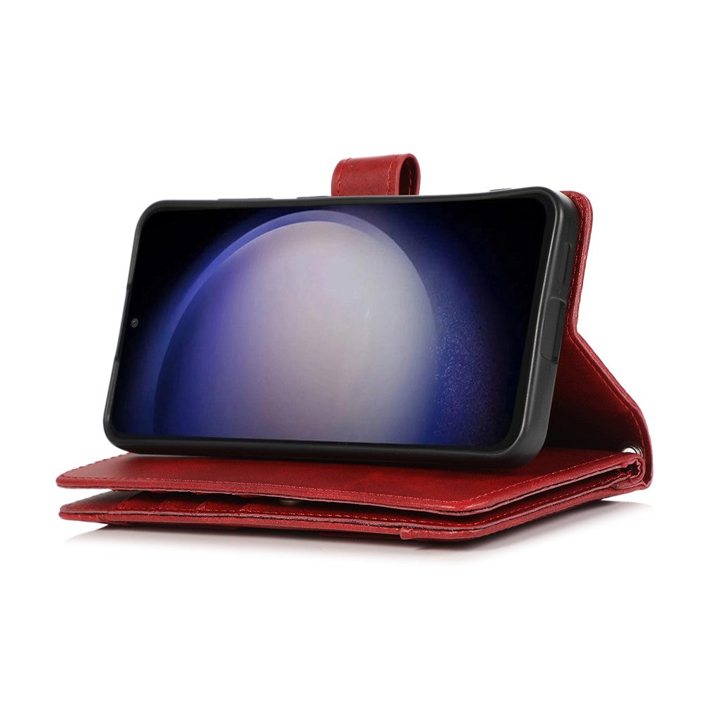 For Samsung Galaxy S24+ Cell Phone Cases Split Leather Stand Wallet Cover with Handy Strap