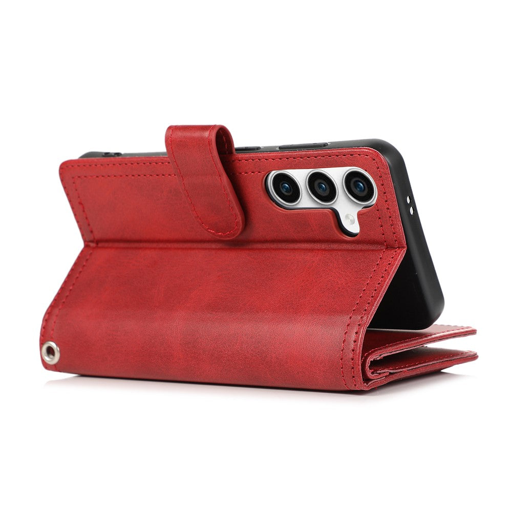 For Samsung Galaxy S24+ Cell Phone Cases Split Leather Stand Wallet Cover with Handy Strap