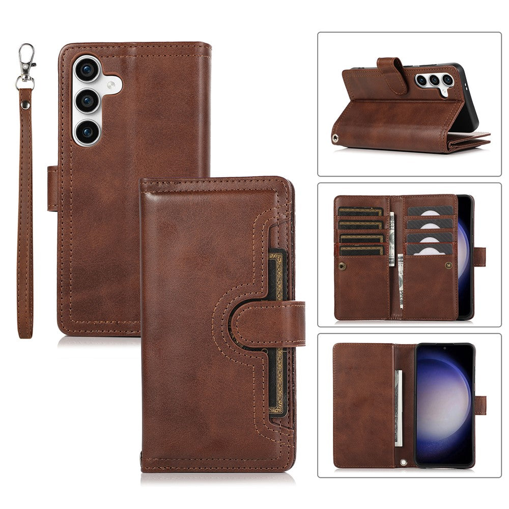 For Samsung Galaxy S24+ Cell Phone Cases Split Leather Stand Wallet Cover with Handy Strap