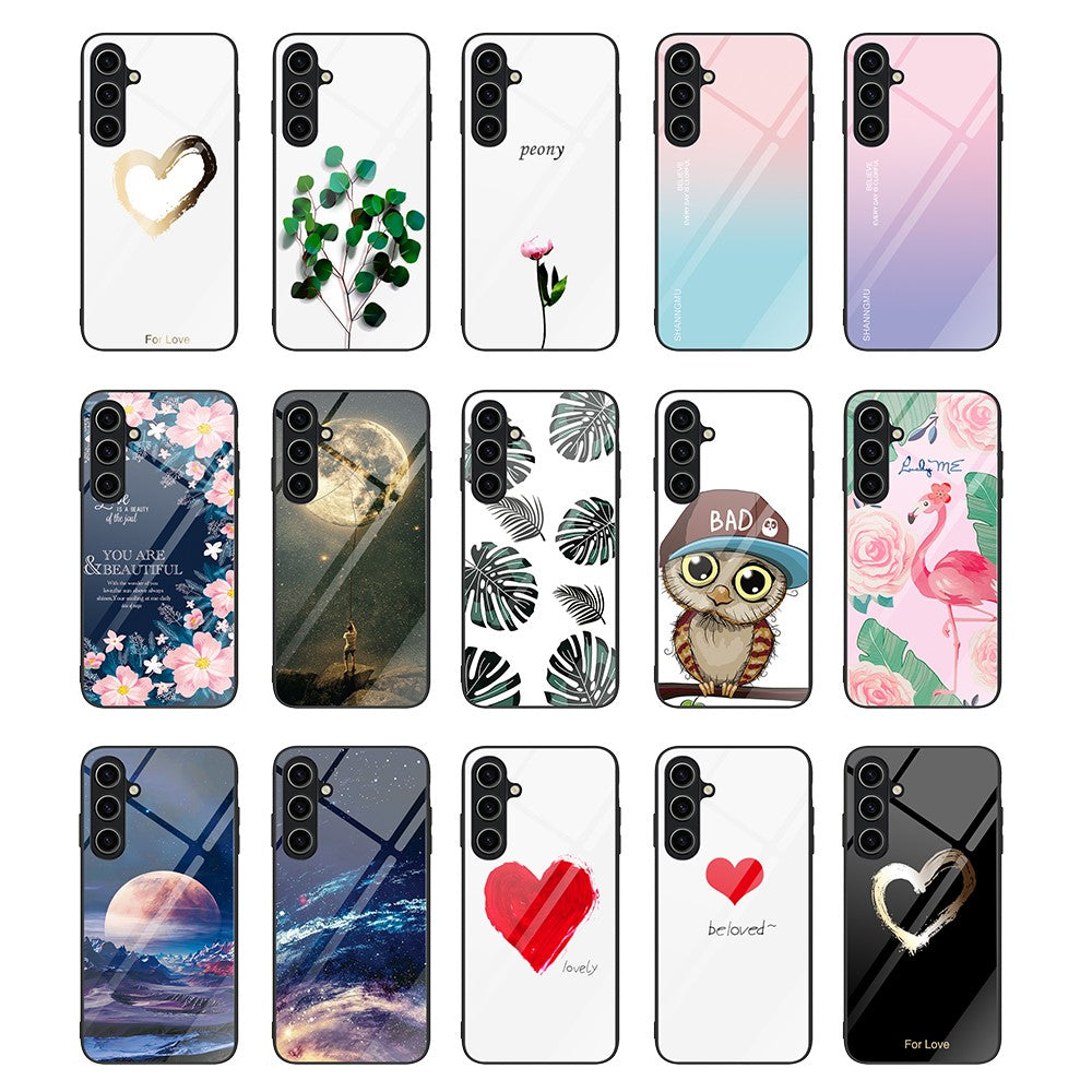 For Samsung Galaxy A25 5G (Global) (161.0 x 76.5 x 8.3mm) Case Pattern Printing Tempered Glass Back Phone Cover