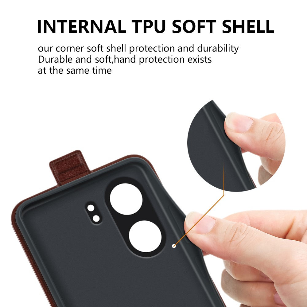 Vertical Flip Case for Xiaomi Redmi 13C 4G / Poco C65 4G Shell Crazy Horse Texture Leather Phone Cover