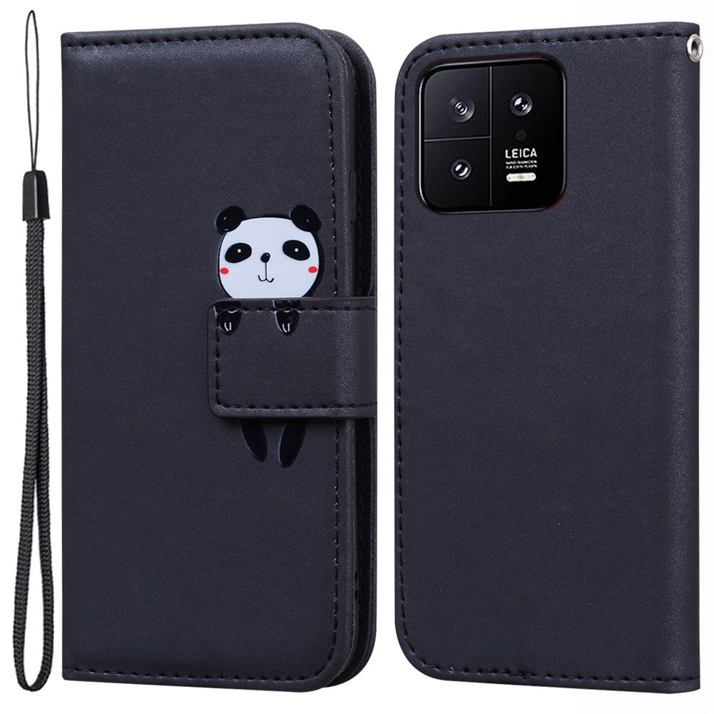 For Xiaomi 13 PU Leather Wallet Cartoon Animal Pattern Cell Phone Cases with Strap