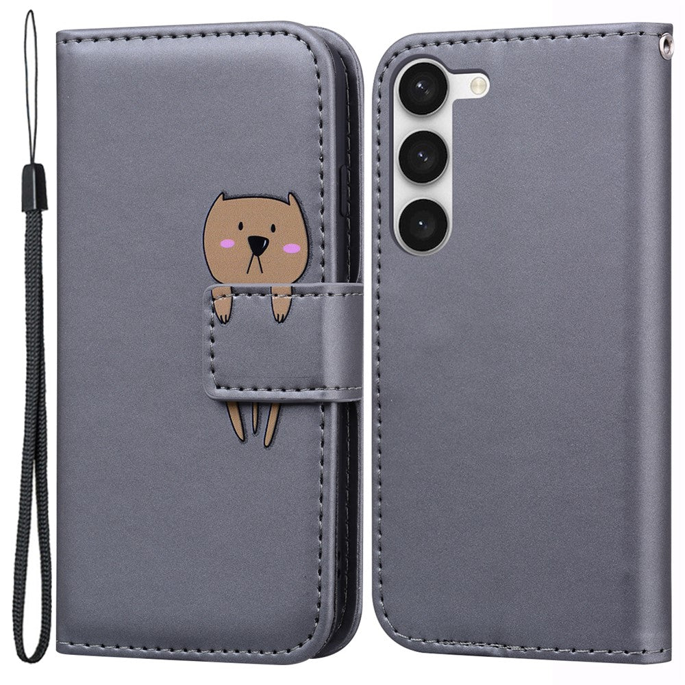 For Samsung Galaxy S23+ Cell Phone Case Cartoon Animal Flip PU Leather Shell with Strap