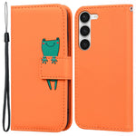 For Samsung Galaxy S23+ Cell Phone Case Cartoon Animal Flip PU Leather Shell with Strap