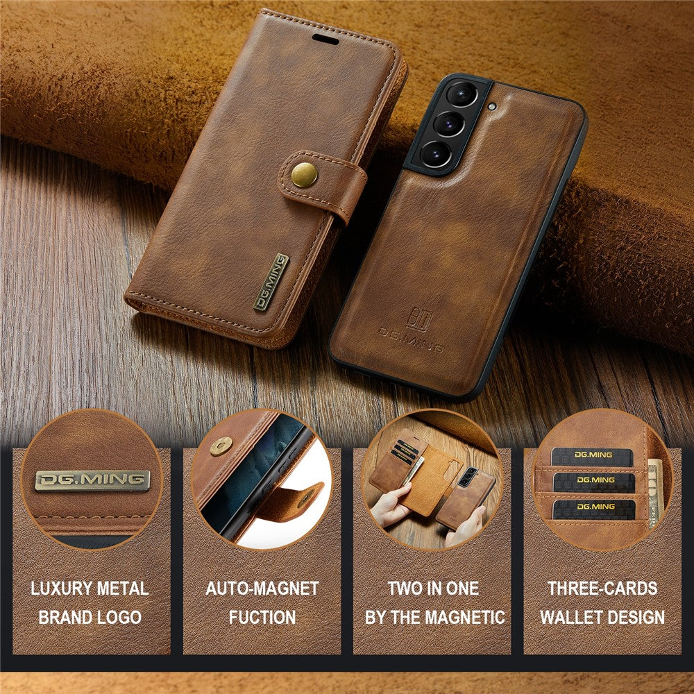 DG.MING for Samsung Galaxy S24+ Case Split Leather Wallet Detachable Phone Cover