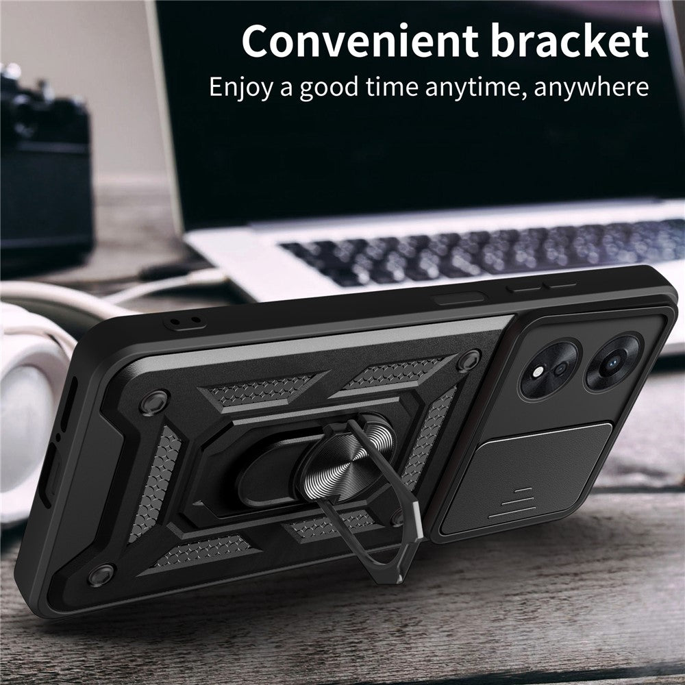 For Oppo A58 4G Case Slide Lens Cover PC+TPU Kickstand Cover