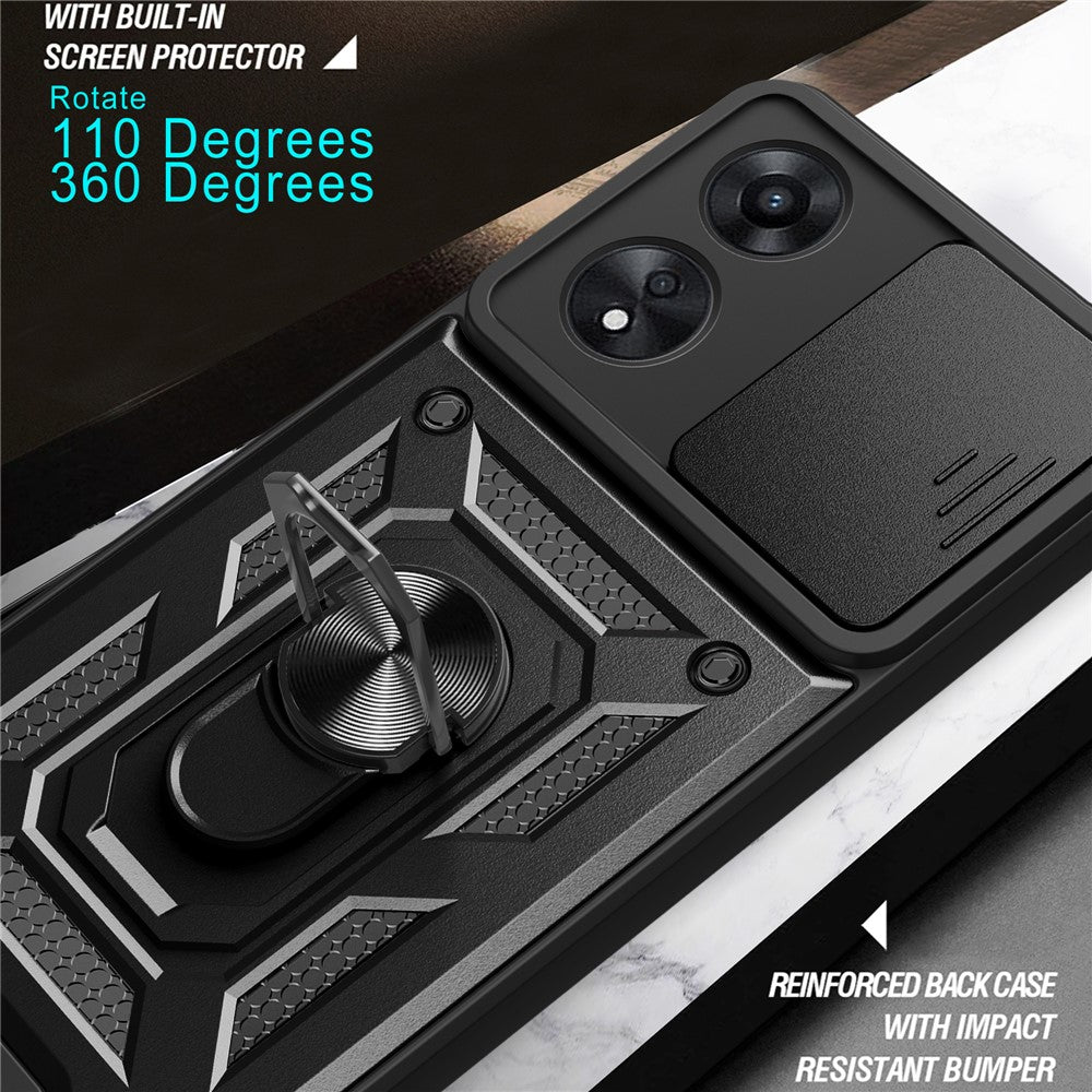For Oppo A58 4G Case Slide Lens Cover PC+TPU Kickstand Cover