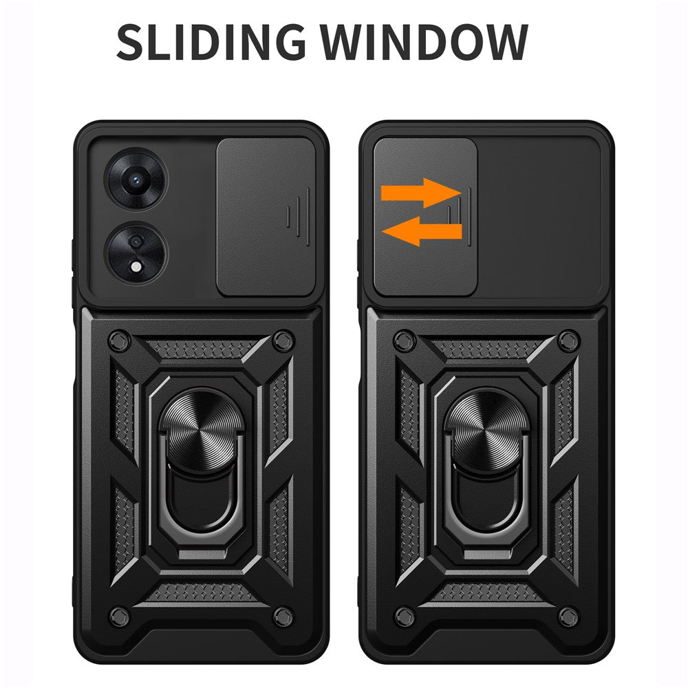 For Oppo A58 4G Case Slide Lens Cover PC+TPU Kickstand Cover