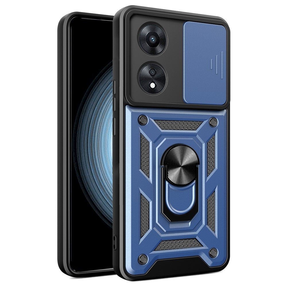 For Oppo A58 4G Case Slide Lens Cover PC+TPU Kickstand Cover