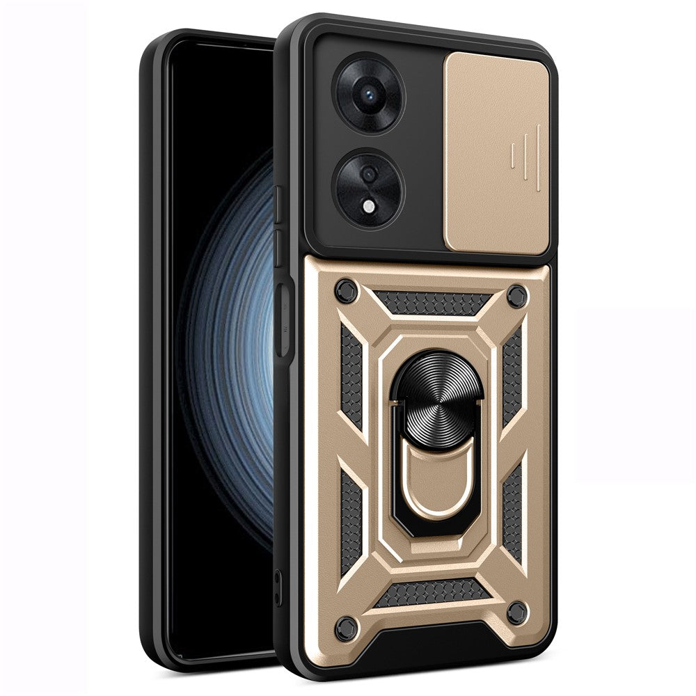For Oppo A58 4G Case Slide Lens Cover PC+TPU Kickstand Cover