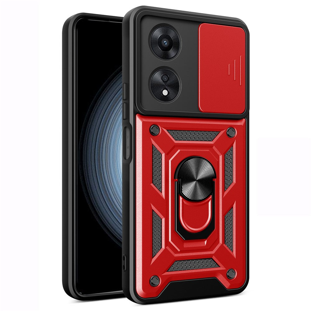 For Oppo A58 4G Case Slide Lens Cover PC+TPU Kickstand Cover