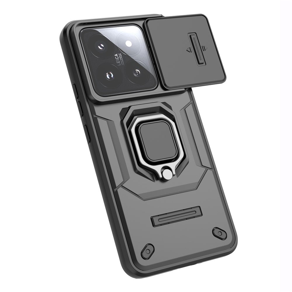 For Xiaomi 14 Pro Case PC+TPU Shockproof Kickstand Phone Protector with Slide Lens Shield