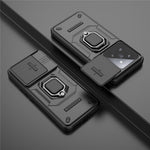 For Xiaomi 14 Pro Case PC+TPU Shockproof Kickstand Phone Protector with Slide Lens Shield