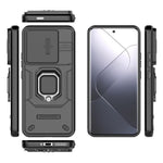 For Xiaomi 14 Pro Case PC+TPU Shockproof Kickstand Phone Protector with Slide Lens Shield