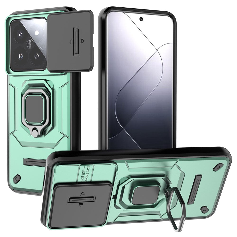 For Xiaomi 14 Pro Case PC+TPU Shockproof Kickstand Phone Protector with Slide Lens Shield