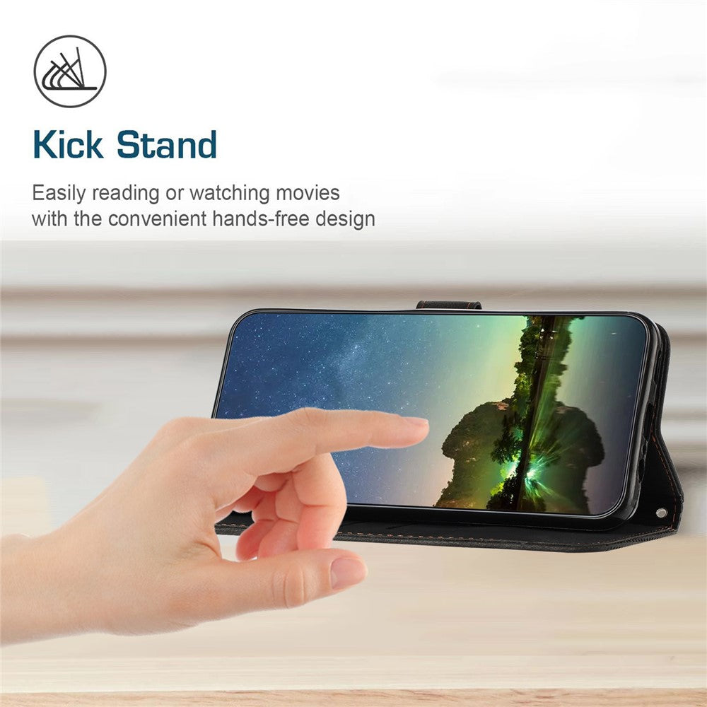 Til Samsung Galaxy A25 5G (Global) (161.0 x 76.5 x 8.3mm) Magnetisk Cover i PU Læder med Trekantsaftryk og Pungfunktion til Smartphone