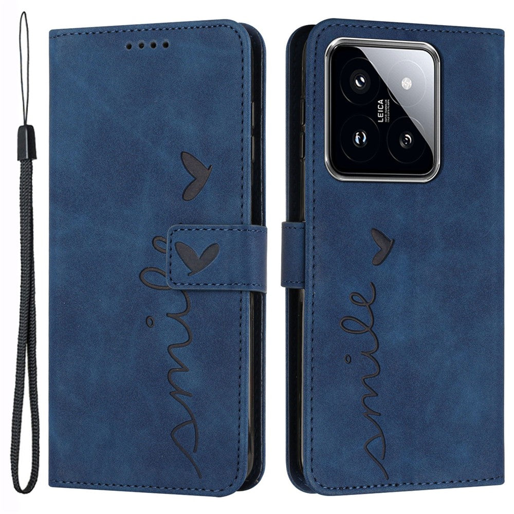 For Xiaomi 14 Cell Phone Case Heart Shape Imprinted PU Leather Stand Cover