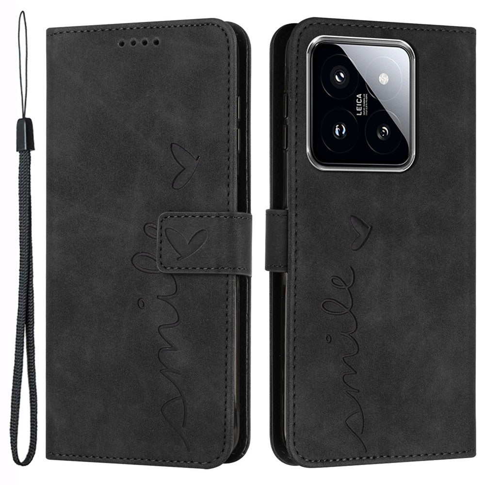 For Xiaomi 14 Cell Phone Case Heart Shape Imprinted PU Leather Stand Cover