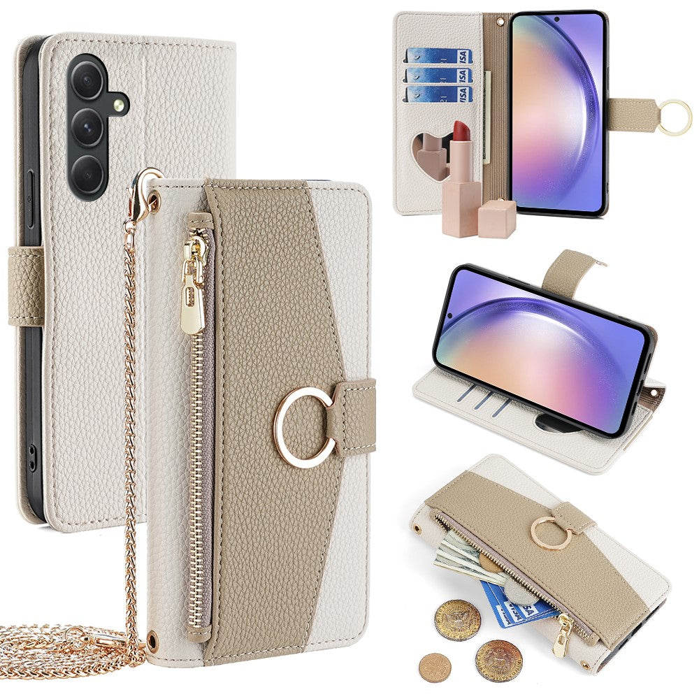 Samsung Galaxy A54 5G læderfodral, tegnebogsfodral, skulderremfodral i PU-læder, ståfodral