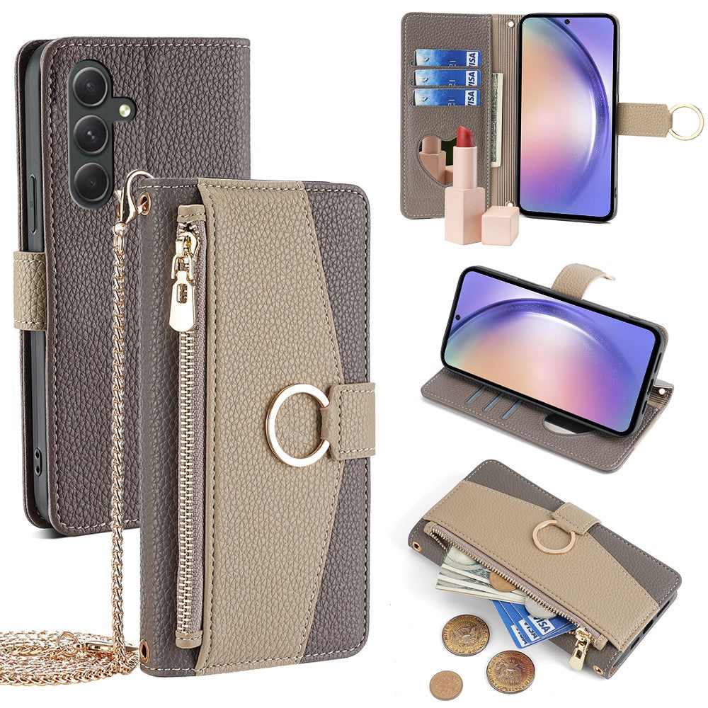 Samsung Galaxy A54 5G læderfodral, tegnebogsfodral, skulderremfodral i PU-læder, ståfodral