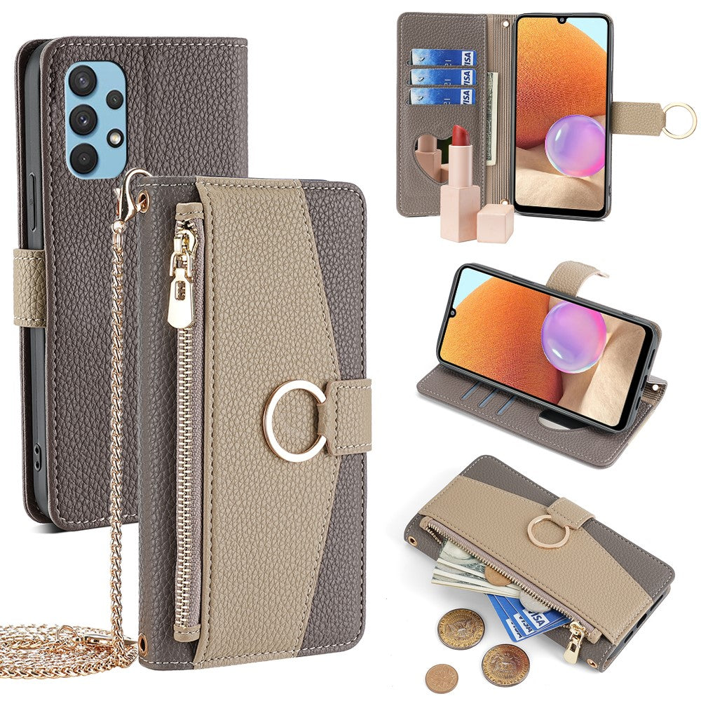 For Samsung Galaxy A32 4G (EU Version) Case PU Leather Wallet Cover with Crossbody Shoulder Strap