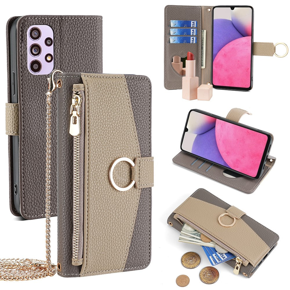 For Samsung Galaxy A33 5G Cell Phone Case Wallet PU Leather Cover with Chain Shoulder Strap