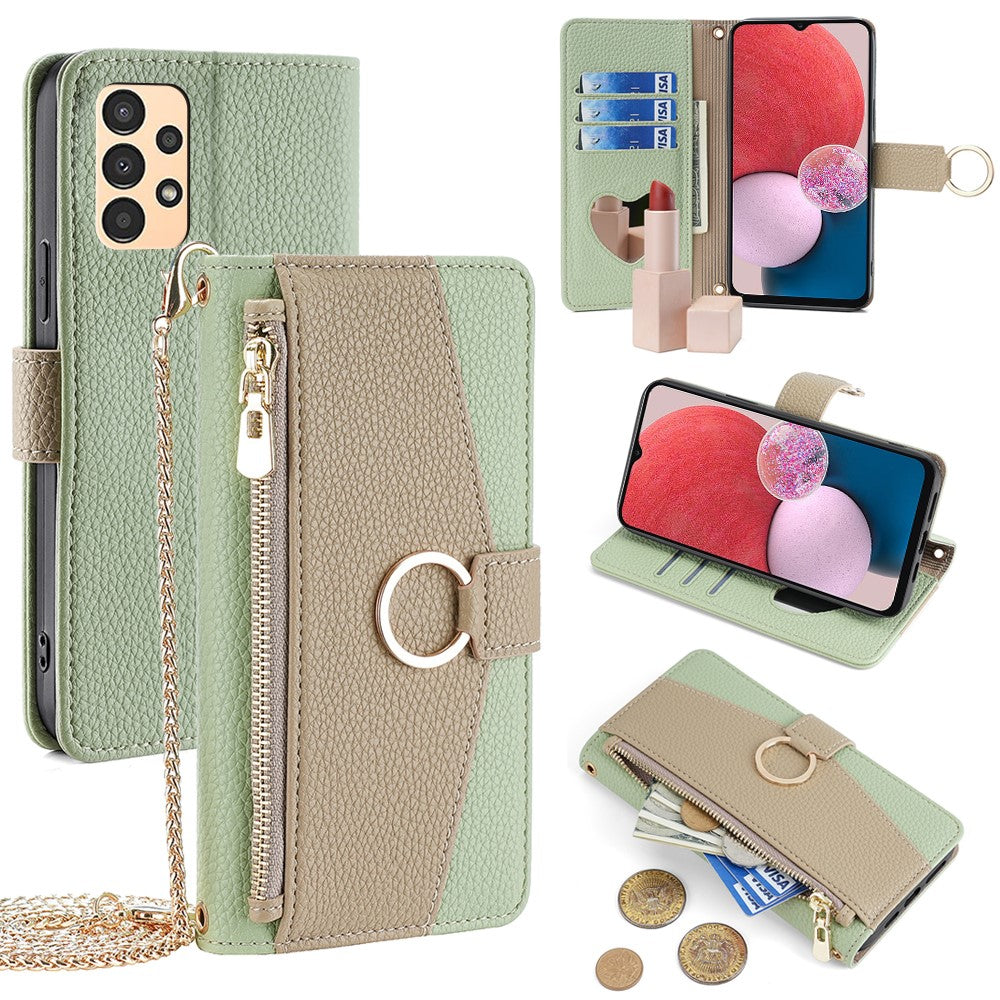 Til Samsung Galaxy A13 4G Cover Lynlåslomme Telefonbeskyttelsescover med Makeup Spejl