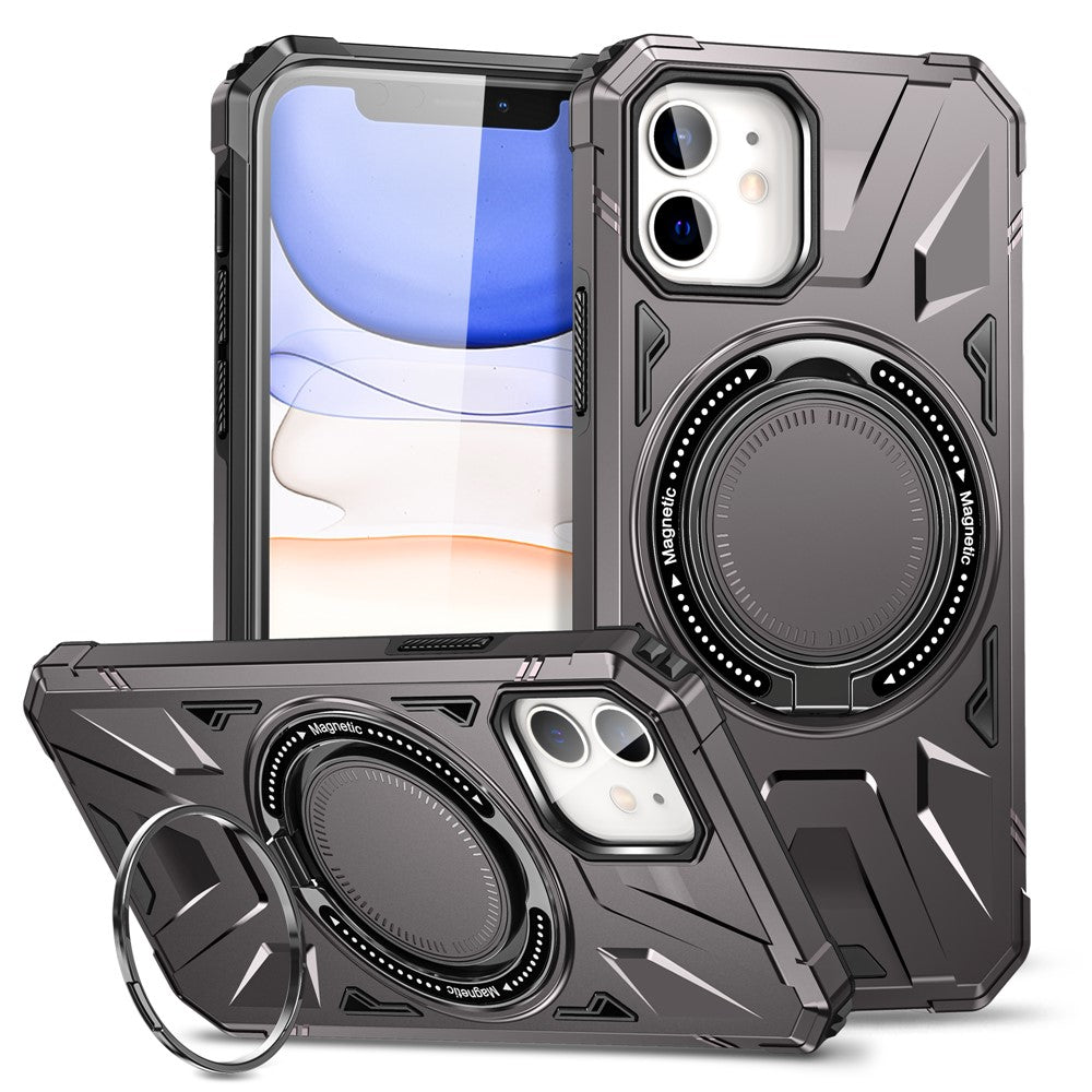 Til iPhone 12 / 12 Pro 6,1 tommer telefoncover TPU+PC magnetisk bagskal med roterende støttefod