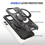 Til iPhone 12 / 12 Pro 6,1 tommer telefoncover TPU+PC magnetisk bagskal med roterende støttefod