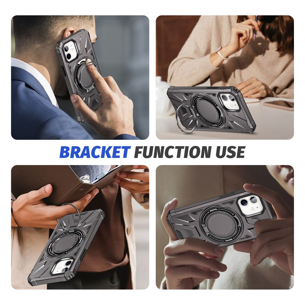 Til iPhone 12 / 12 Pro 6,1 tommer telefoncover TPU+PC magnetisk bagskal med roterende støttefod