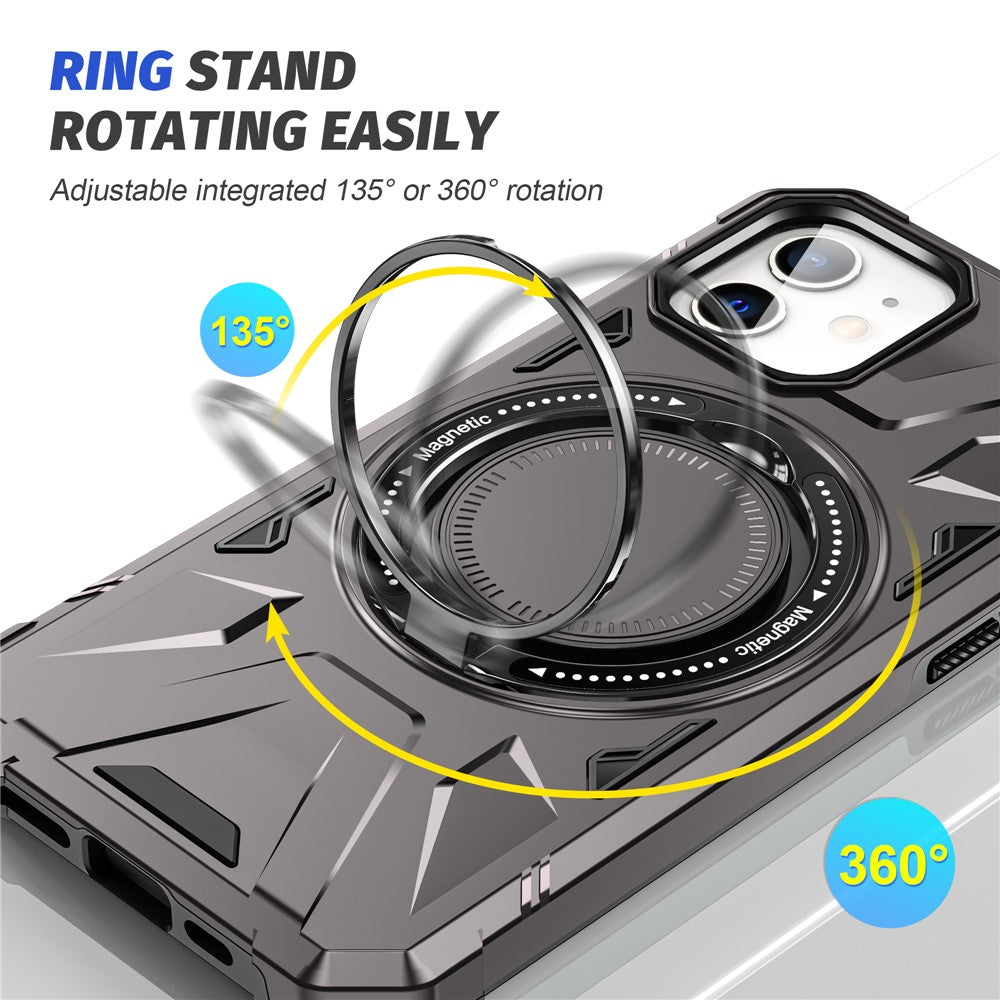 Til iPhone 12 / 12 Pro 6,1 tommer telefoncover TPU+PC magnetisk bagskal med roterende støttefod