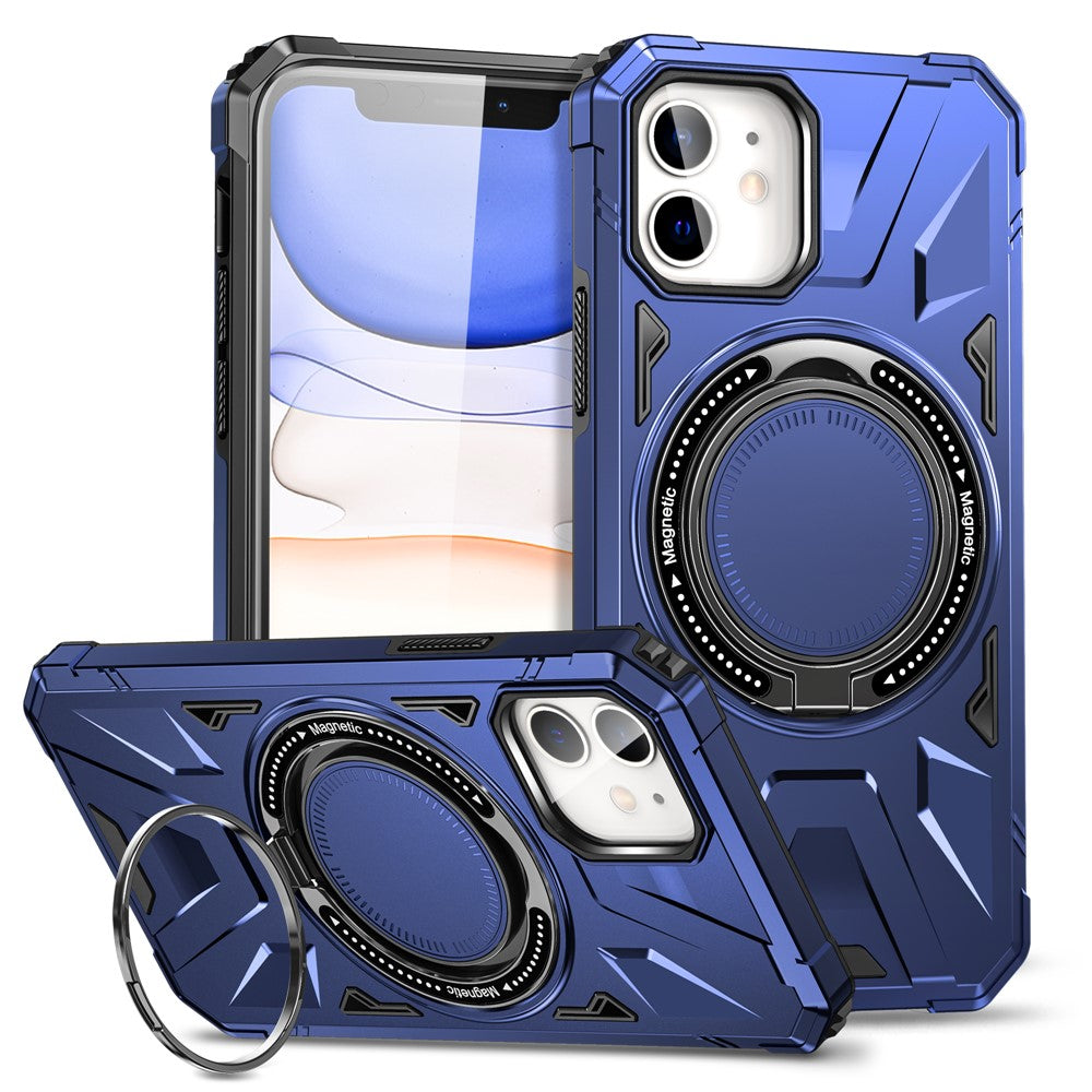Til iPhone 12 / 12 Pro 6,1 tommer telefoncover TPU+PC magnetisk bagskal med roterende støttefod