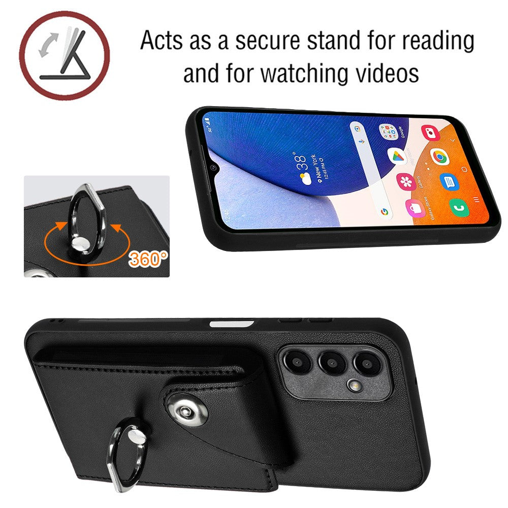 YB Leather Coating Series-7 for Samsung Galaxy A15 5G Case Rotary Ring Kickstand Phone Cover
