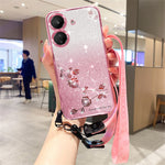 KADEM For Xiaomi Redmi 13C 4G / Poco C65 4G Cell Phone Case with Strap TPU Flower Pattern Cover