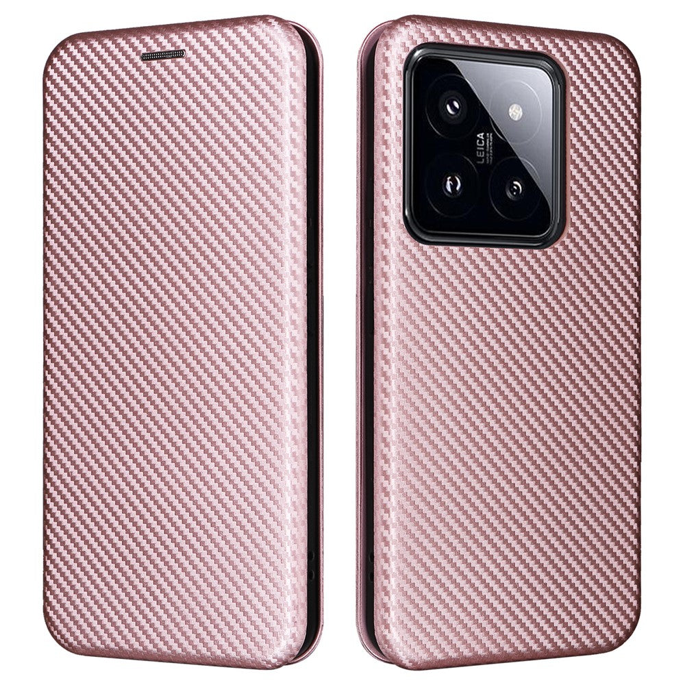 For Xiaomi 14 Leather Case Card Holder Carbon Fiber Texture Phone Cover