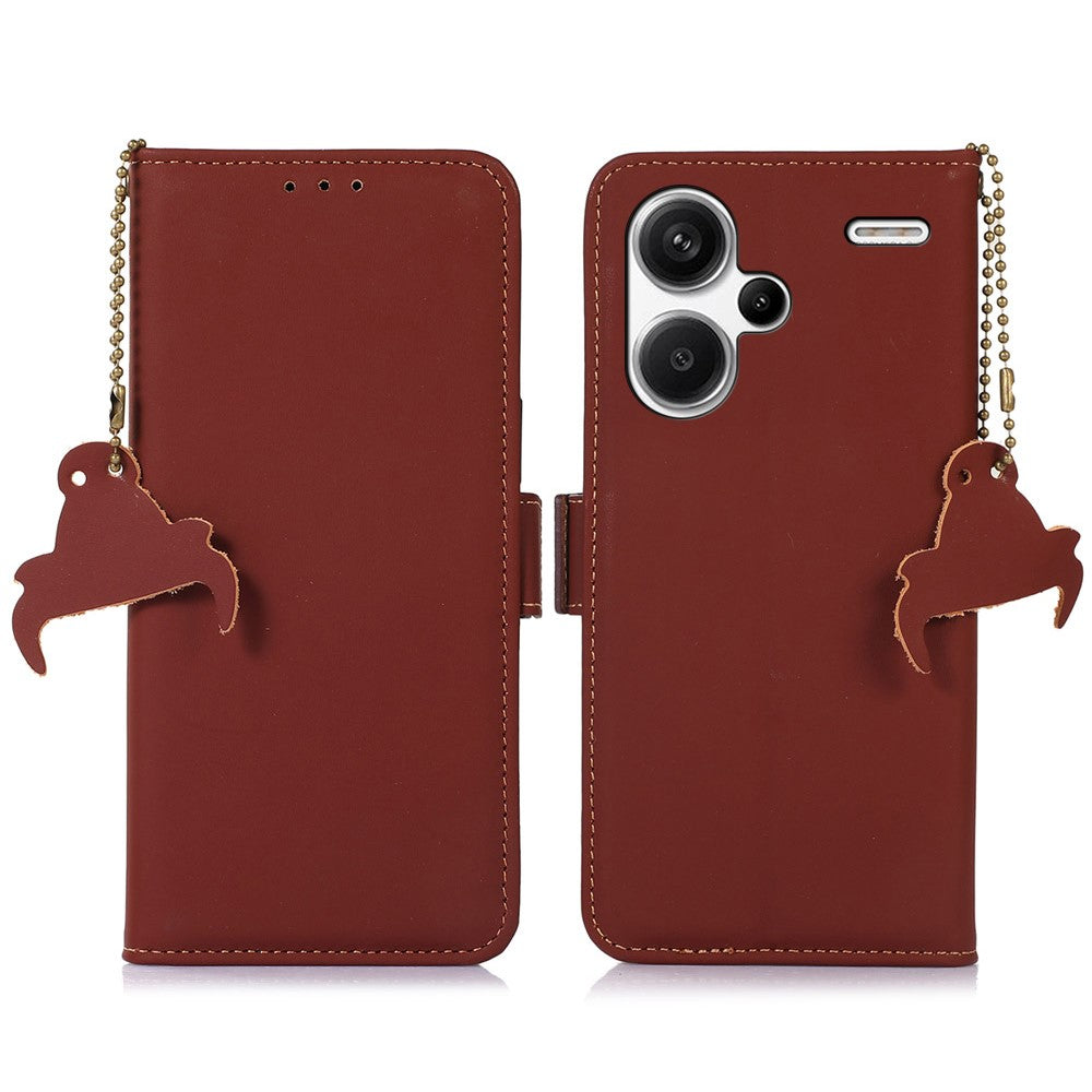 Xiaomi Redmi Note 13 Pro+ 5G Mobilskal Silkeslent Plånboksfodral i Äkta Koläder