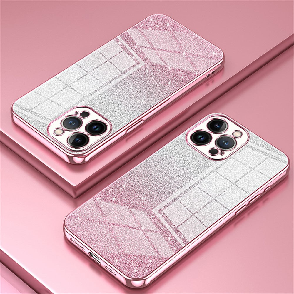 Mobilskal till iPhone 13 Pro Max med precisa utskärningar, galvaniserad, gradient, glitter, TPU-skal