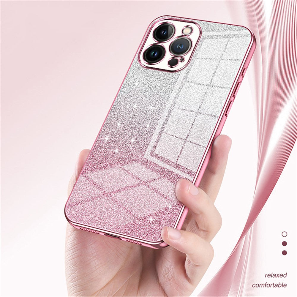 Cell Phone Case for iPhone 13 Pro Max Precise Cutout Electroplating Gradient Glitter TPU Cover