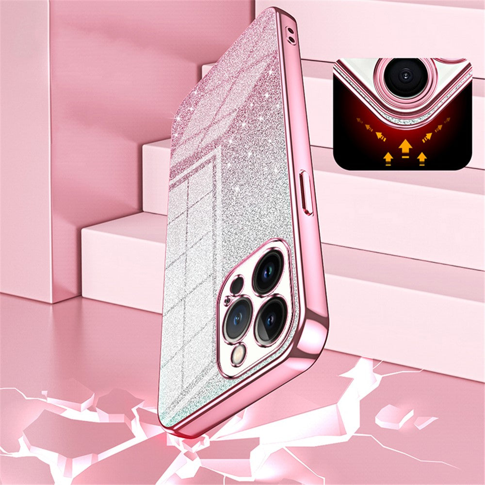 Mobilskal till iPhone 13 Pro Max med precisa utskärningar, galvaniserad, gradient, glitter, TPU-skal