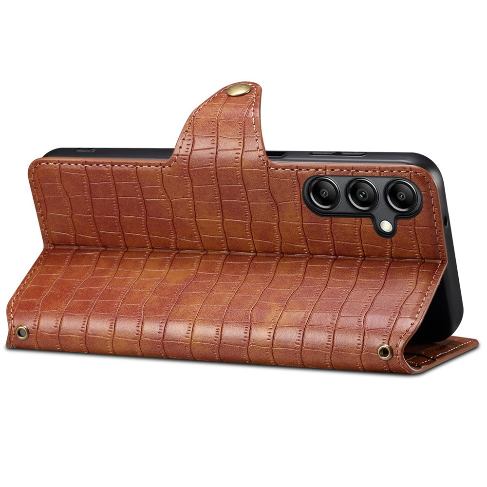 For Samsung Galaxy S24 Case Leather Crocodile Texture Phone Stand Cover