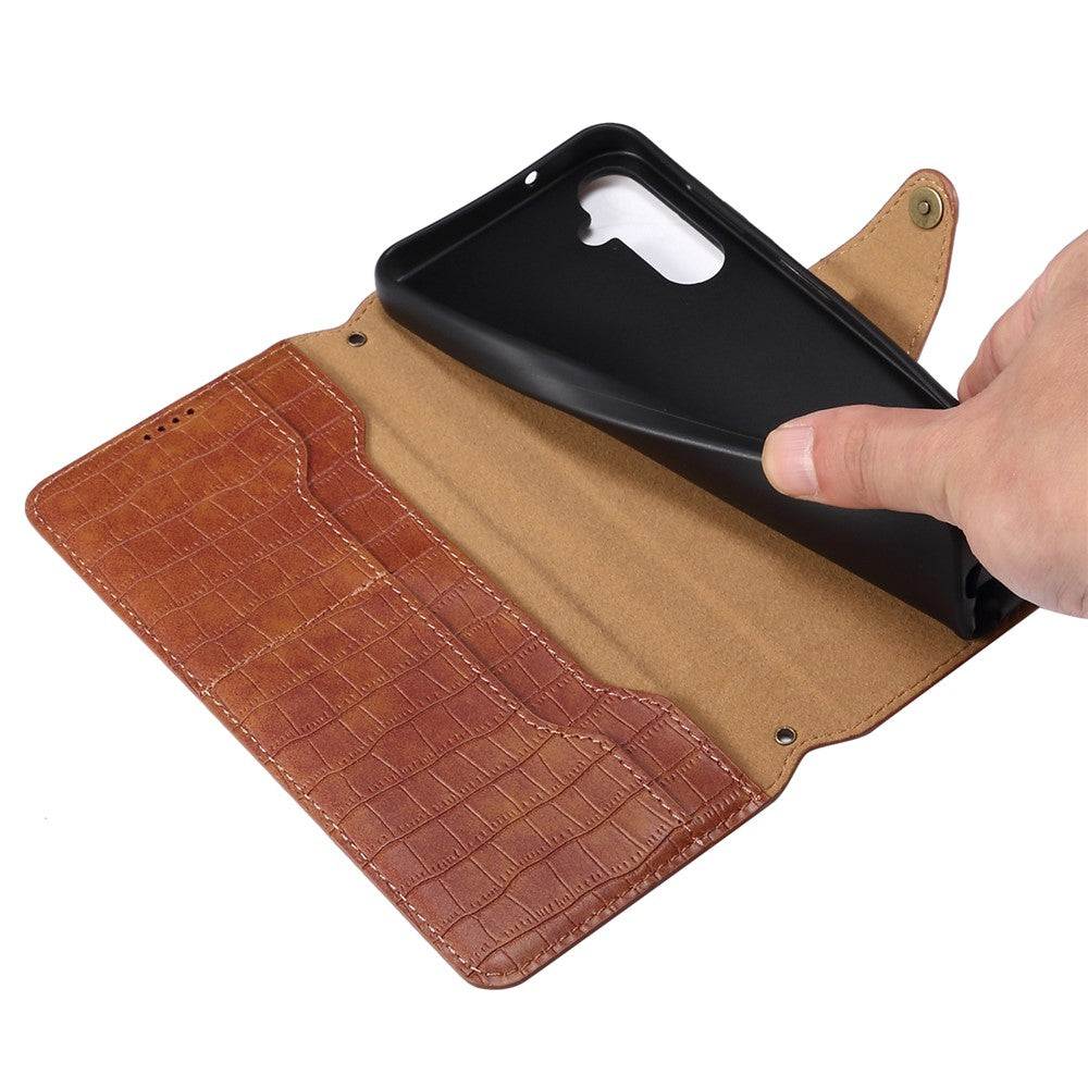 For Samsung Galaxy S24 Case Leather Crocodile Texture Phone Stand Cover